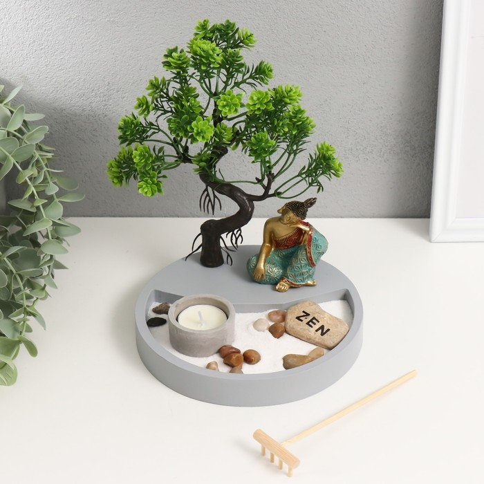 Сад камней Дзен  Сад камней Дзен "Будда в тени дерева" песок+свеча 17,2х17,2х23,5 см