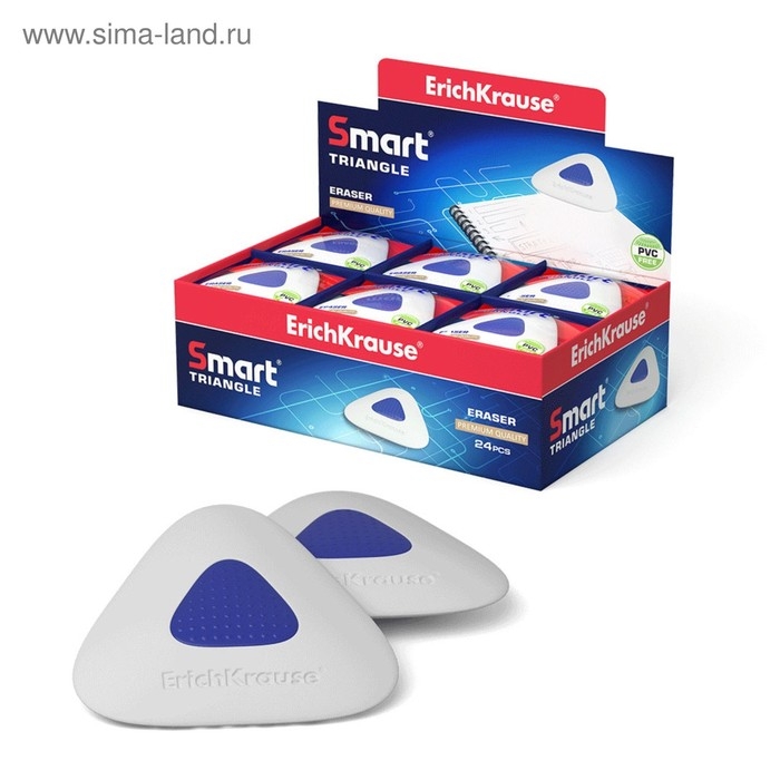 Ластик с держателем ErichKrause  Ластик с держателем ErichKrause "SmartWay Triangle", треугольный, средней жёсткости, гипоаллергенный, в пакете с европодвесом