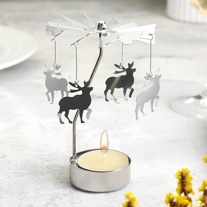 Свеча вращающаяся Свеча вращающаяся "Карусель с оленями", серебрянная, металл