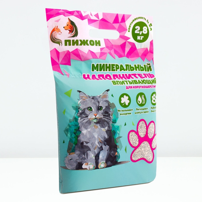 Наполнитель минеральный впитывающий Наполнитель минеральный впитывающий "Пижон" для короткошерстных кошек, 5 л