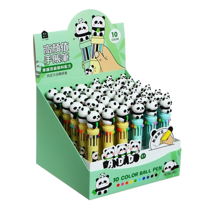 Ручка шариковая автоматическая 10-ти цветная, стержень 0,7 мм, Ручка шариковая автоматическая 10-ти цветная, стержень 0,7 мм, "Панда", МИКС