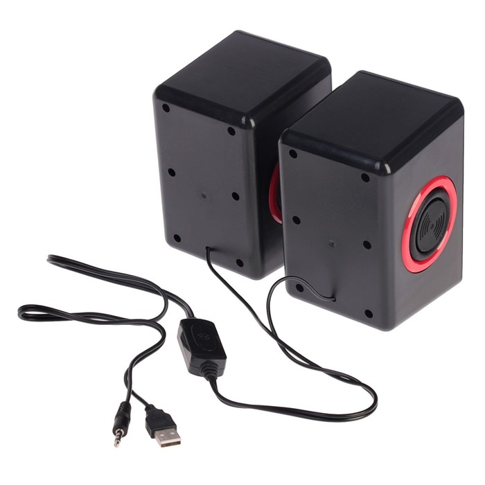 Компьютерные колонки 2.0 LuazON ES-02, Jack 3.5, USB, 0.9 м, черно-красные Компьютерные колонки 2.0 LuazON ES-02, Jack 3.5, USB, 0.9 м, черно-красные