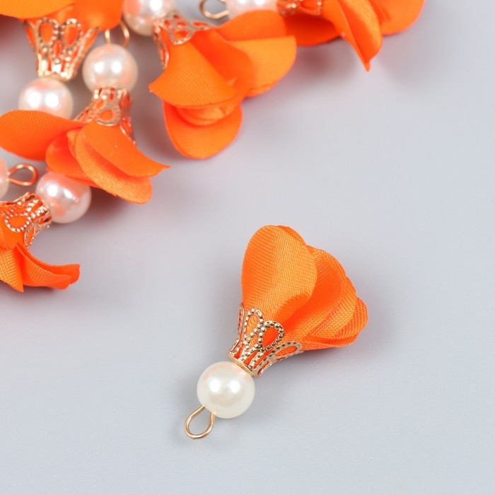 Декор для творчества текстиль Декор для творчества текстиль "Цветок с жемчужиной. Алый" набор 10 шт 2,5 см