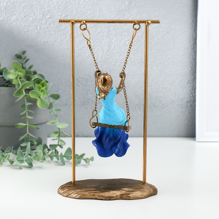 Сувенир полистоун  Сувенир полистоун "Девушка в небесно-голубом платье на качелях" бронза 16х11х26 см
