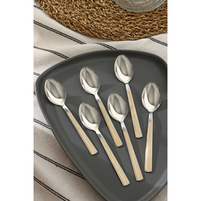 Ложки чайные из нержавеющей стали Доляна «Перту Золото», длина 15 см, 6 шт, цвет серебряный Ложки чайные из нержавеющей стали Доляна «Перту Золото», длина 15 см, 6 шт, цвет серебряный