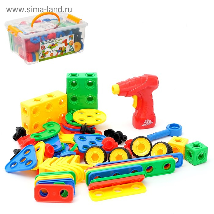 Конструктор винтовой «Пазл», с электрическим шуруповертом, 91 деталь Конструктор винтовой «Пазл», с электрическим шуруповертом, 91 деталь