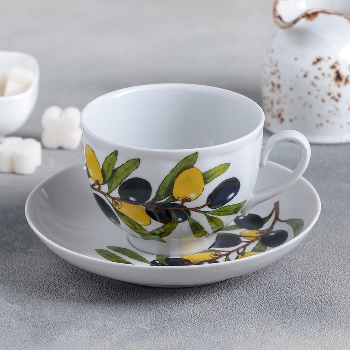 Чайная пара фарфоровая «Оливки», 275 мл, чашка d=9,2 см, блюдце d=15,1 см, рисунок МИКС Чайная пара фарфоровая «Оливки», 275 мл, чашка d=9,2 см, блюдце d=15,1 см, рисунок МИКС