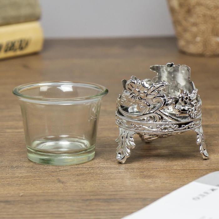 Подсвечник стекло, пластик на 1 свечу Подсвечник стекло, пластик на 1 свечу "Цветочек" серебро 6,5х6х6 см