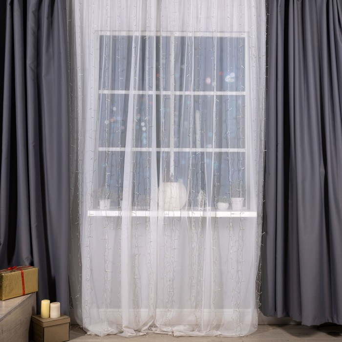 Гирлянда «Занавес» 2 × 3 м, IP20, прозрачная нить, 720 LED, свечение тёплое белое, 8 режимов, 220 В