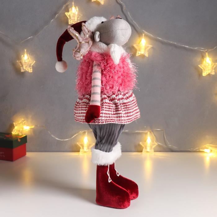 Кукла интерьерная Кукла интерьерная "Лосик в юбочке в клетку, в розовой жилетке-травке" 53х13х18 см