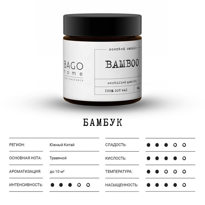 Свеча ароматическая в банке  Свеча ароматическая в банке "Бамбук", совый воск, 88 г
