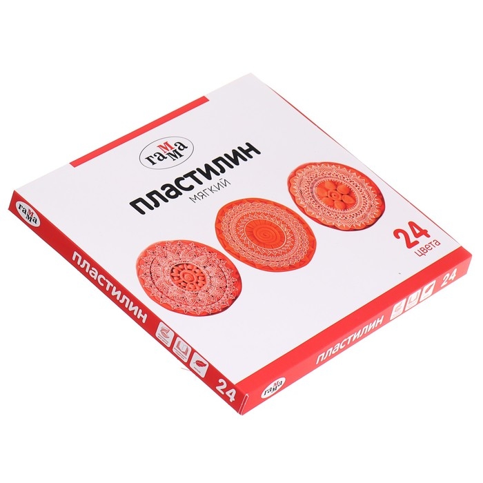 Пластилин 24 цвета 480 г Гамма Пластилин 24 цвета 480 г Гамма "Орнамент", со стеком, картон