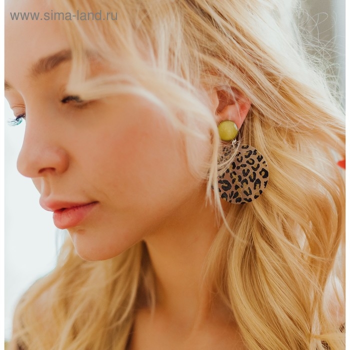 Серьги пластик «Танзания» круги гепард, черно-коричневый, d=4 Серьги пластик «Танзания» круги гепард, черно-коричневый, d=4