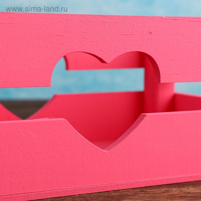 Кашпо деревянное 24.5×13.5×9 см  Кашпо деревянное 24.5×13.5×9 см "Двушка Лайт" реечное, сердце, розовый Дарим Красиво