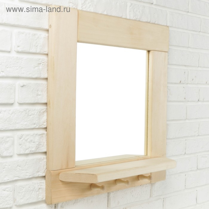 Зеркало квадратное, большое с полкой и 3 крючками, 53×53×1,6 см