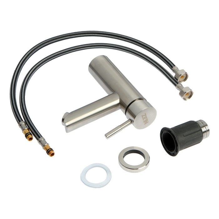 Смеситель для раковины ZEIN ZS 20103, картридж керамика 35 мм, нержавеющая сталь, сатин Смеситель для раковины ZEIN ZS 20103, картридж керамика 35 мм, нержавеющая сталь, сатин