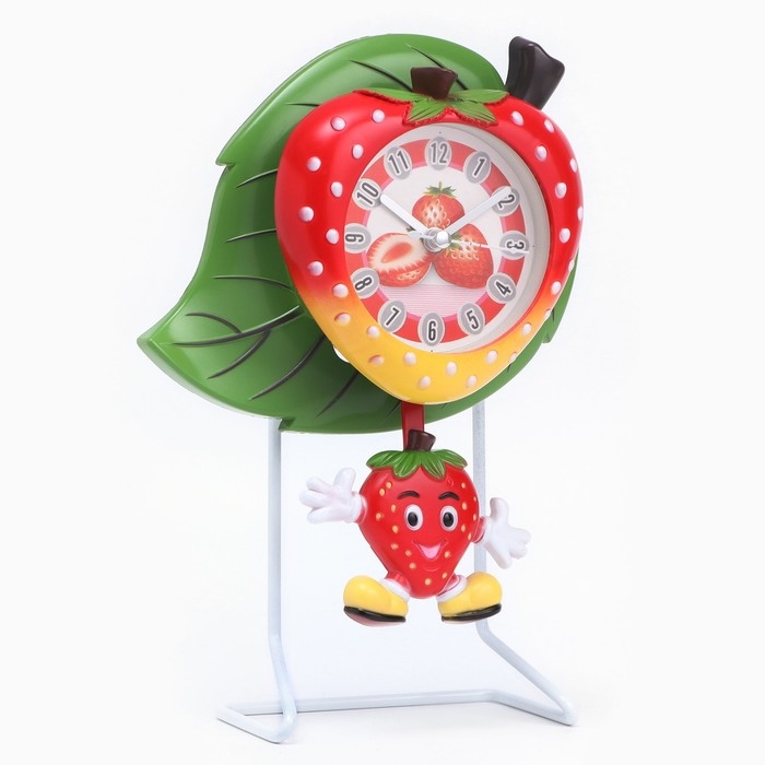 Часы настольные Часы настольные "Клубничка" детские с маятником, дискретный ход, d-7.5 см, 22.8 х 15.5 см