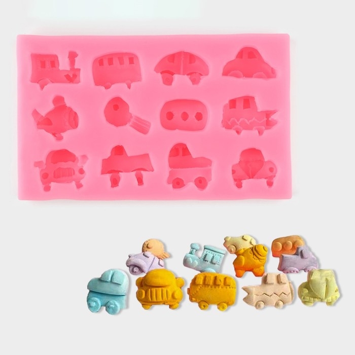 Молд «Машинки», силикон, 14,5×8,8×1,8 см, цвет розовый Молд «Машинки», силикон, 14,5×8,8×1,8 см, цвет розовый
