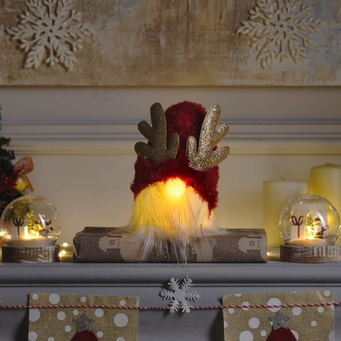 Светодиодная фигура «Гном красный» 12 × 19 × 12 см, текстиль, батарейки AG10х3 (в комплекте), свечение тёплое белое Светодиодная фигура «Гном красный» 12 × 19 × 12 см, текстиль, батарейки AG10х3 (в комплекте), свечение тёплое белое