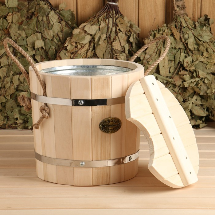 Запарник из липы, 7л, оцинкованная вставка, с крышкой,  Запарник из липы, 7л, оцинкованная вставка, с крышкой, "Добропаровъ"