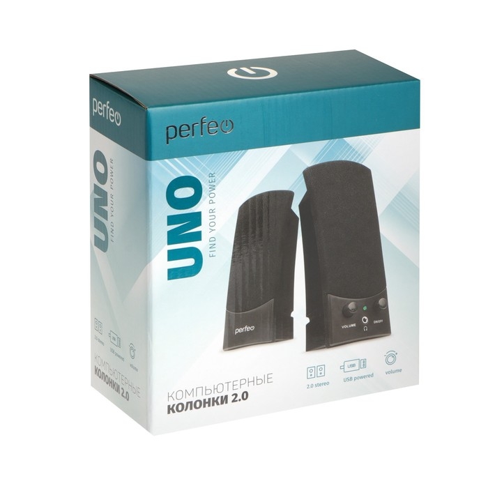 Компьютерные колонки 2.0 Perfeo UNO, 2 х 1,5 Вт, USB, черные Компьютерные колонки 2.0 Perfeo UNO, 2 х 1,5 Вт, USB, черные