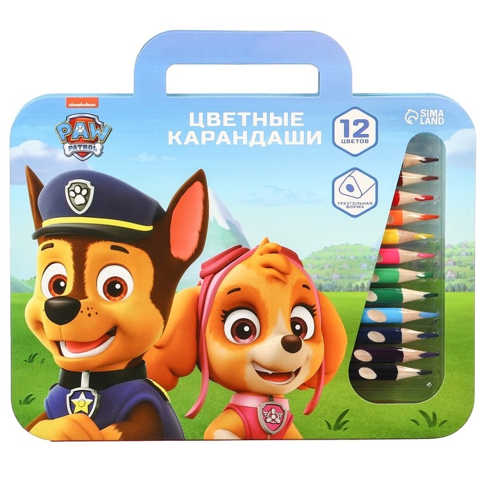 Цветные карандаши, 12 цветов, трехгранные, Щенячий патруль Цветные карандаши, 12 цветов, трехгранные, Щенячий патруль