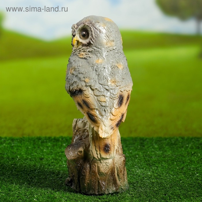 Садовая фигура "Сова на пне" серая, 28см