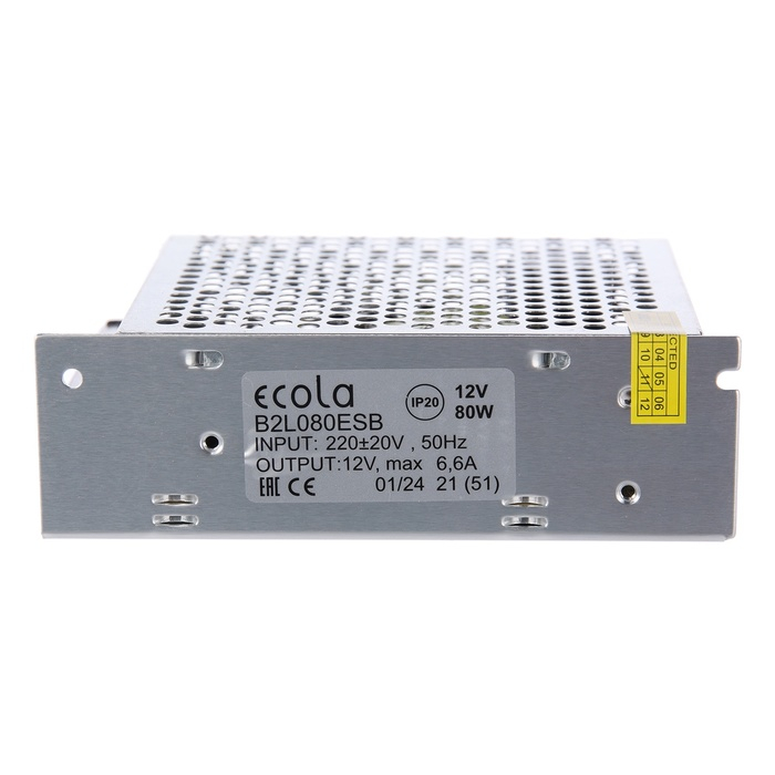 Блок питания Ecola для светодиодной ленты 12 В, 80 Вт, IP20 Блок питания Ecola для светодиодной ленты 12 В, 80 Вт, IP20