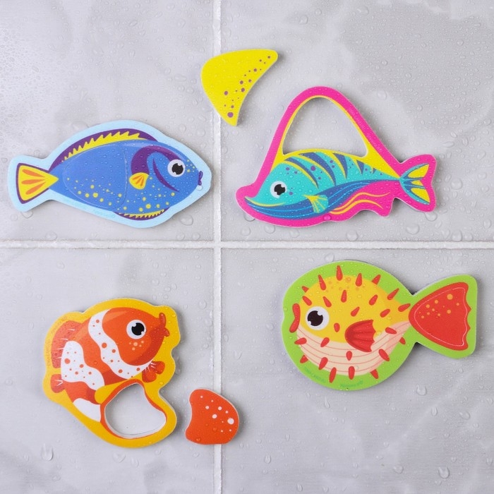 Набор игрушек для ванны Набор игрушек для ванны "Морские обитатели" 8 штук, с сеткой + удочка, Крошка Я