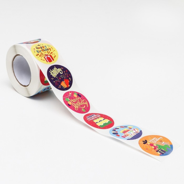Наклейки в рулоне Наклейки в рулоне "День Рождения",500 шт,3,8 х 3,8 см
