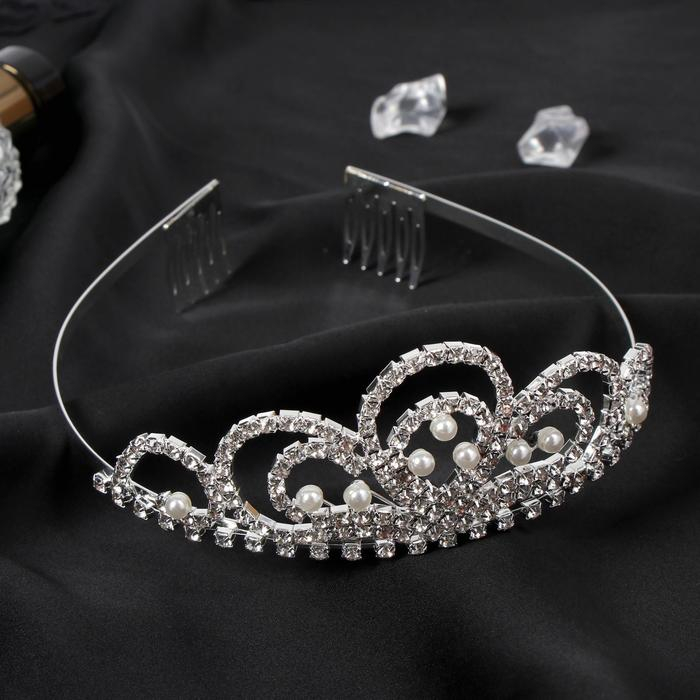 Диадема для волос Диадема для волос "Аделина" капельки жемчуг, 5 см, серебро