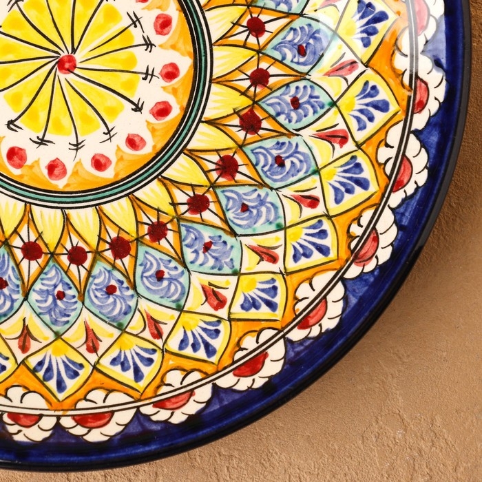 Тарелка Риштанская Керамика Тарелка Риштанская Керамика "Цветы", 26 см, желтая синяя