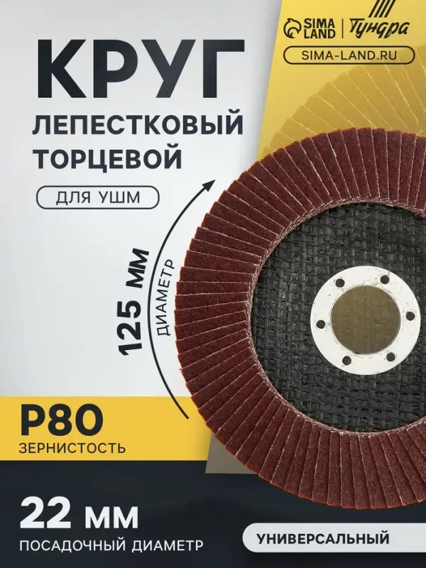 Круг лепестковый торцевой ТУНДРА, 125&times;22 мм, Р80