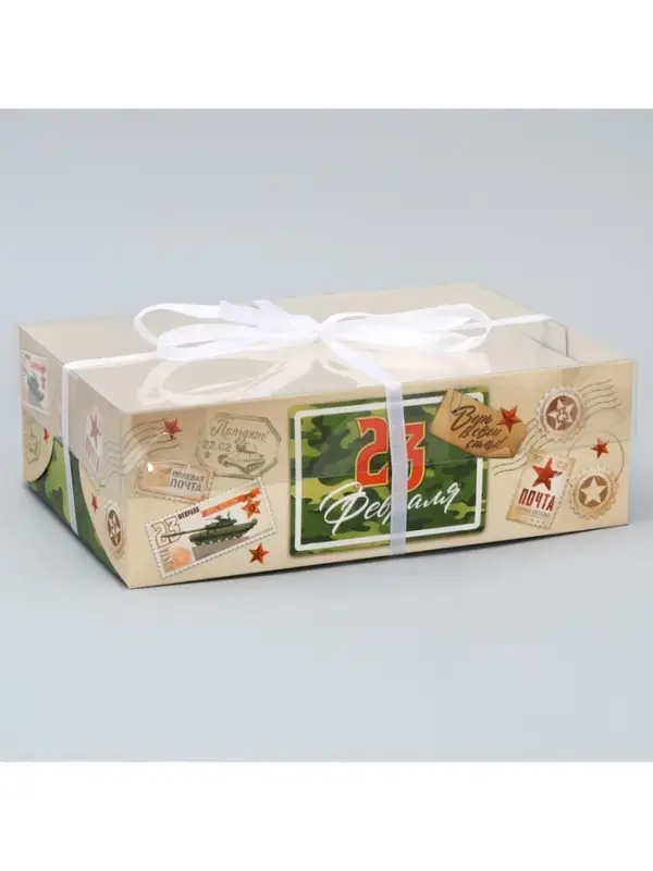 Коробка для капкейка, кондитерская упаковка, 6 ячеек, &laquo;23 февраля&raquo;, 23&times;16&times;7.5 см