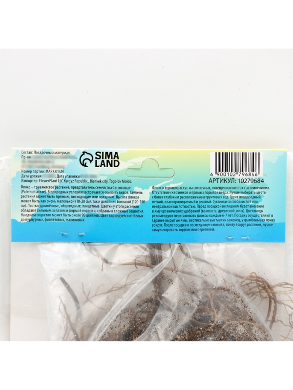 Флокс «Клеопатра» корневище в пакете с торфогрунтом, р-р I, 2 шт.