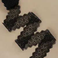 Кружево гипюровое, 65 мм, 6.8&plusmn;0.5 м, цвет чёрный