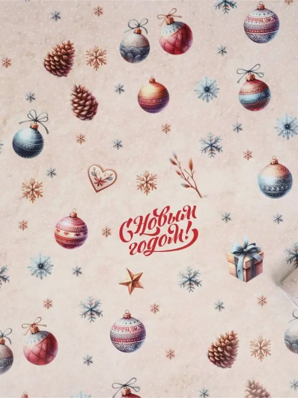 Бумага упаковочная новогодняя глянцевая &laquo;Украшения&raquo;, 1 лист 68&times;100&plusmn;5% см
