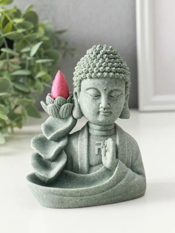 Подставка под благовония песчаник "Будда и фонтан с лотосом" 7х10,5х13 см