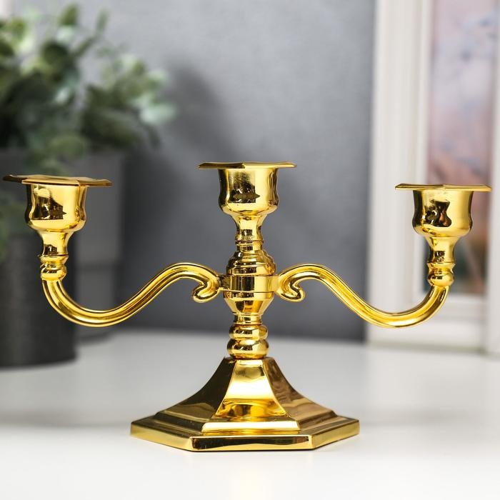 Подсвечник металл на 3 свечи  Подсвечник металл на 3 свечи "Чёткие линии" цвет золото 12,5х21,5х10 см