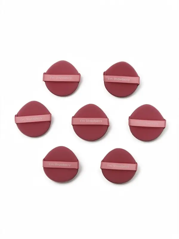Спонжи для макияжа STRAWBERRY, набор - 7 шт., d=5.5 см, с держателем, в футляре, розовые