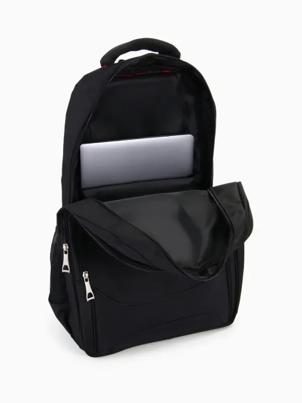 Рюкзак молодёжный на молниях, 2 отдела на молнии, с карманами, размер 37&times;17&times;54 см, чёрный