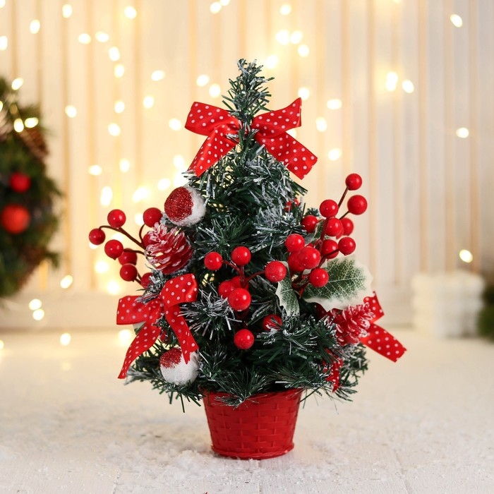 Ёлка декор Ёлка декор "Праздничная" бантик в горох, 15х29 см, красный