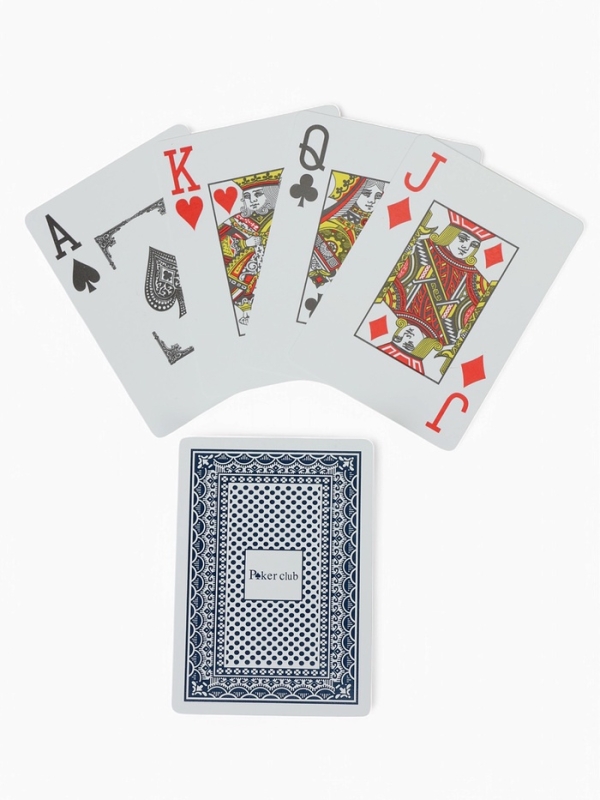Карты игральные пластиковые 54 шт Poker Club, для игры в покер, 9 х 6 см, синяя рубашка Карты игральные пластиковые 54 шт Poker Club, для игры в покер, 9 х 6 см, синяя рубашка