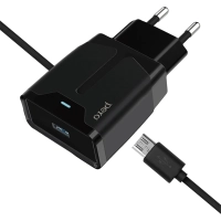 Зарядное устройство сетевое PERO TC04 1USB 2.1A + MICRO-USB CABLE черный