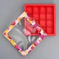 Коробка для конфет, кондитерская упаковка, 16 ячеек With love, 18.9&times;18.9&times;3.8 см