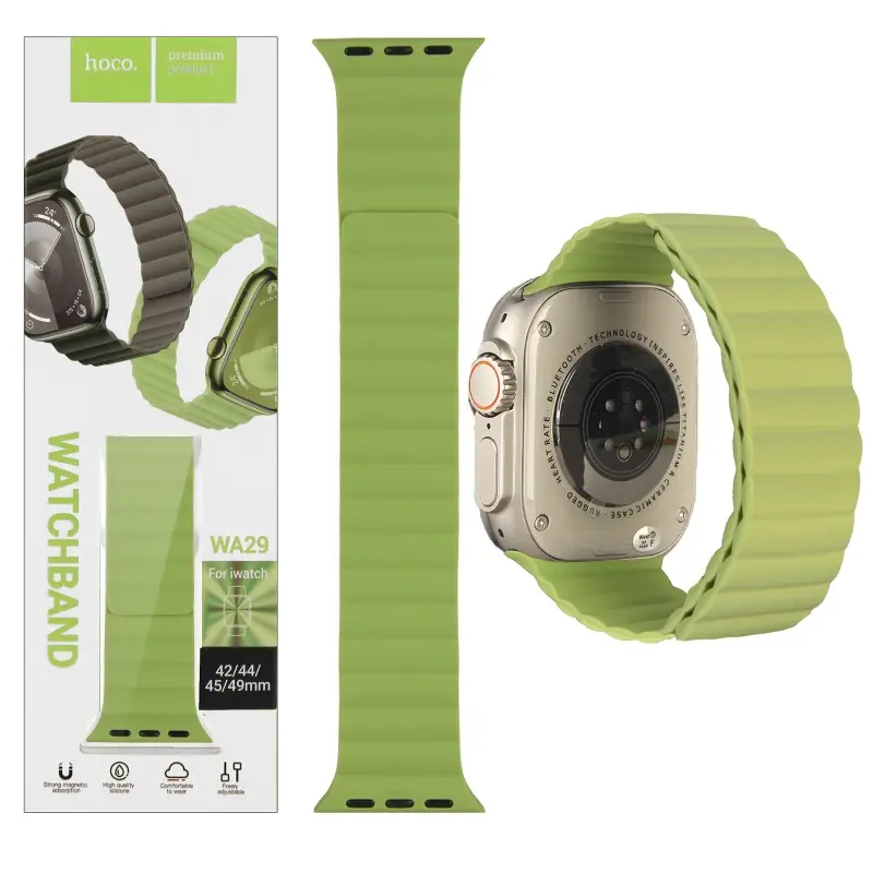 Ремешок для Apl watch 42/44/45/49mm WA29 magnetic silicone strap Pine flower green/grass green HOCO