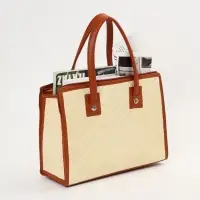 Сумка плетёная на молнии из пандана, 35&times;12&times;40 см, бежево-коричневая