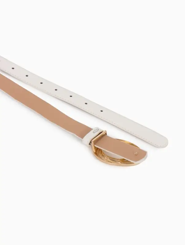 Ремень женский тонкий, 110&times;2.4 см, золотистая пряжка металл, белый