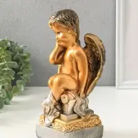 Фигура гипс &laquo;Ангел на пьедестале&raquo;, чёрный с золотом, 25&times;13&times;11 см