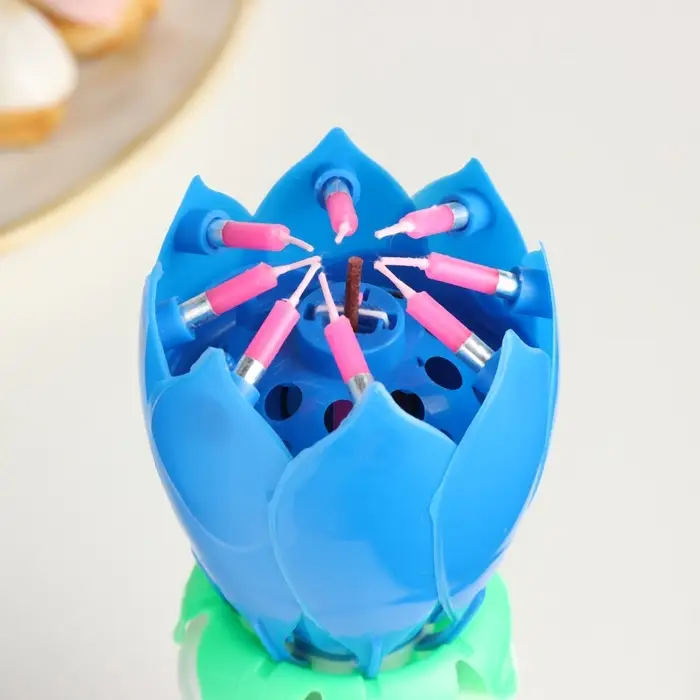 Свеча для торта музыкальная &laquo;Тюльпан&raquo;, крутящаяся, синяя, 14.5&times;6 см